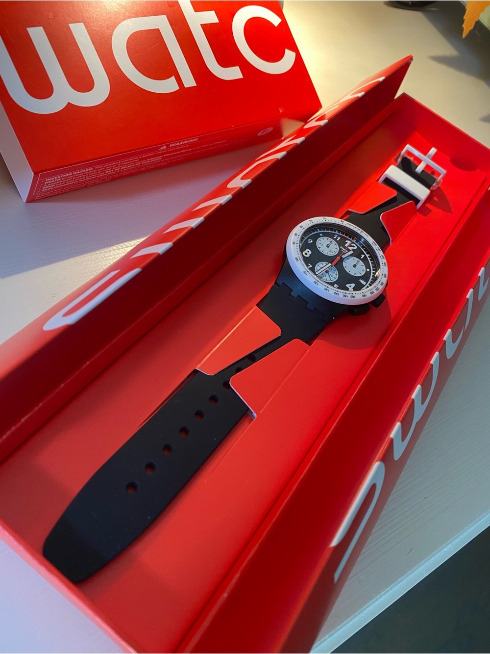 Swatch Black and White Chrono Silicone Strap Watch - Picture 5 of 7
